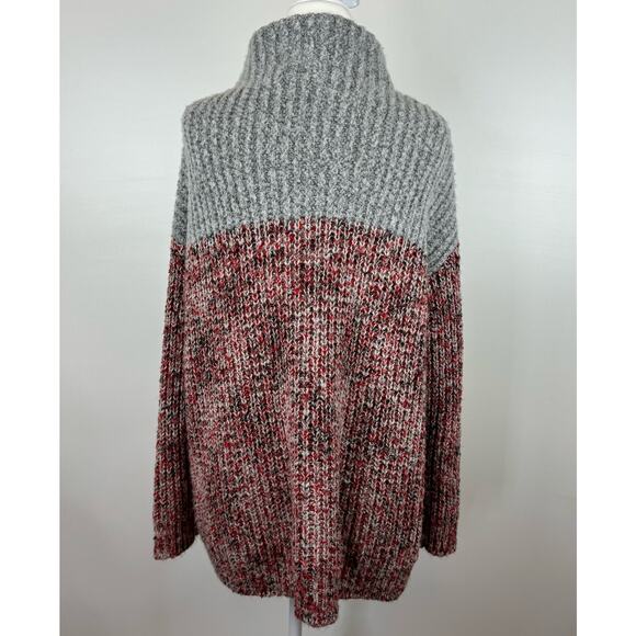 Topshop Womens Textured Knit Colorblock Grey Red Mock Neck Pullover Sweater Sz 8 - Picture 2 of 10